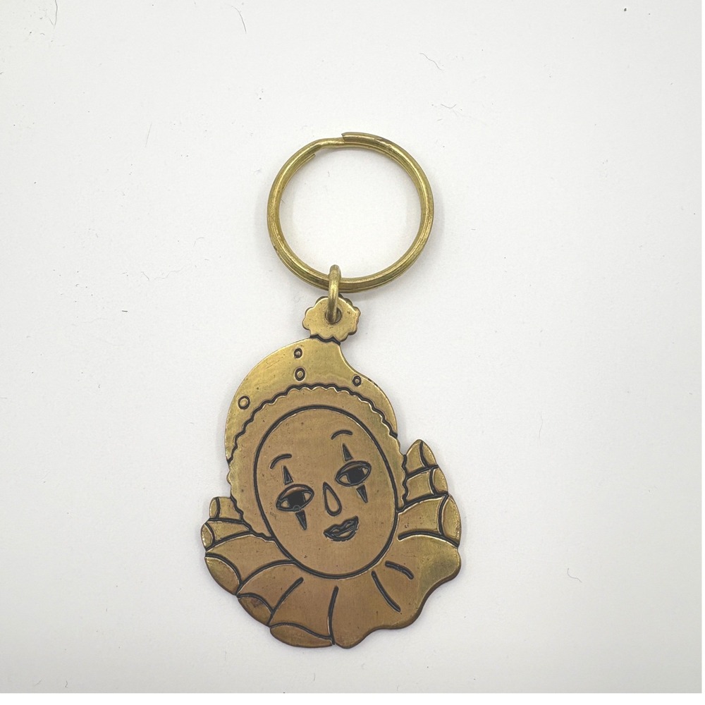 Vintage Russ Berrie Brass Pierrot Sad Clown Keychain T20 Taiwan 1980s Mime 2.25"